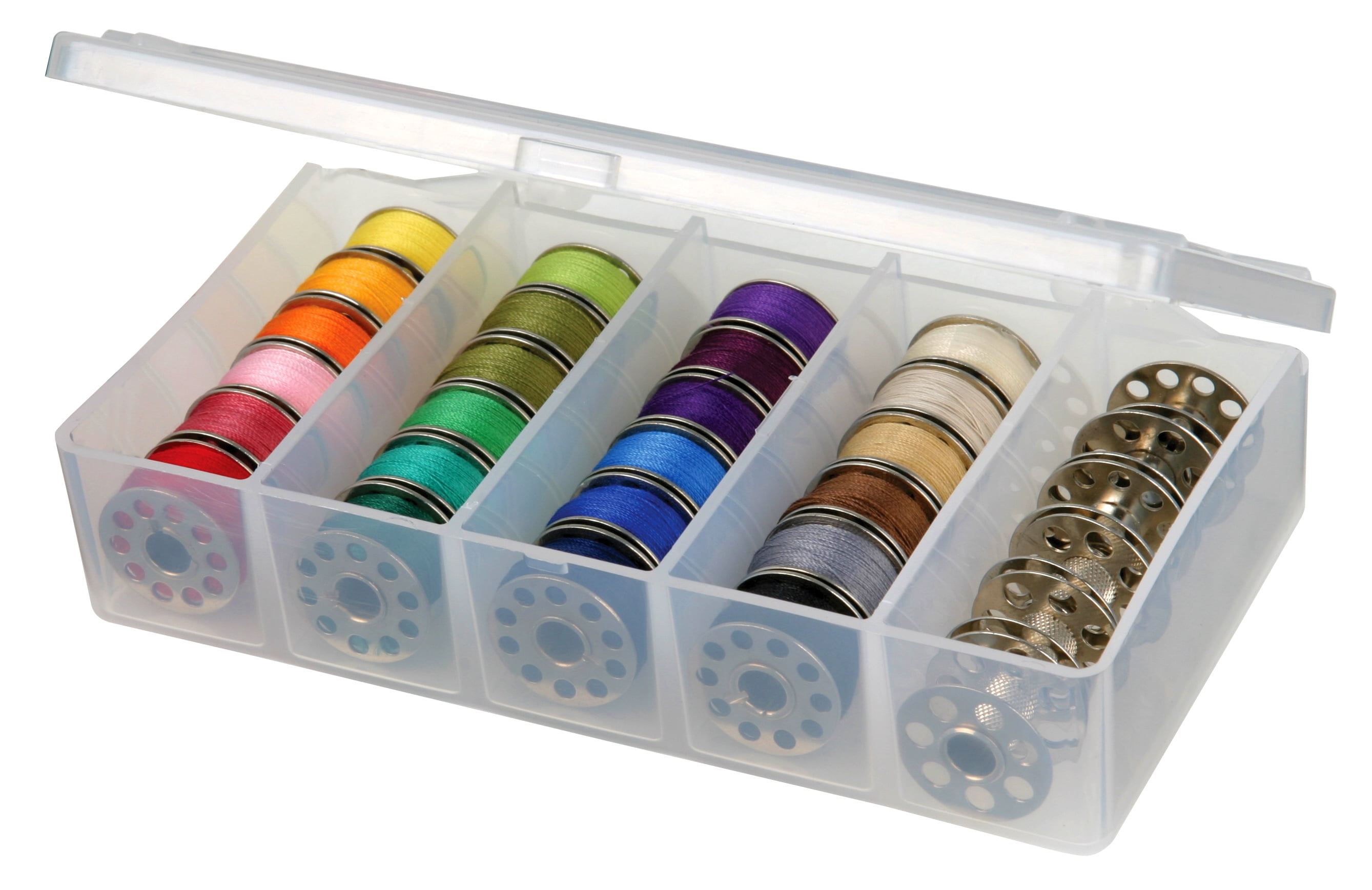 25-compartment Bobbin Storage Box With 25pcs Colored Plastic Bobbins For  Sewing Machine, Random Colors