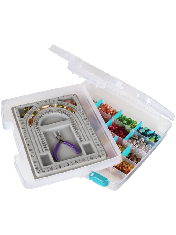 Jewelry Project Box, Translucent, Quick View, Craft Storage, 15 inches Long, Includes Bead Tray