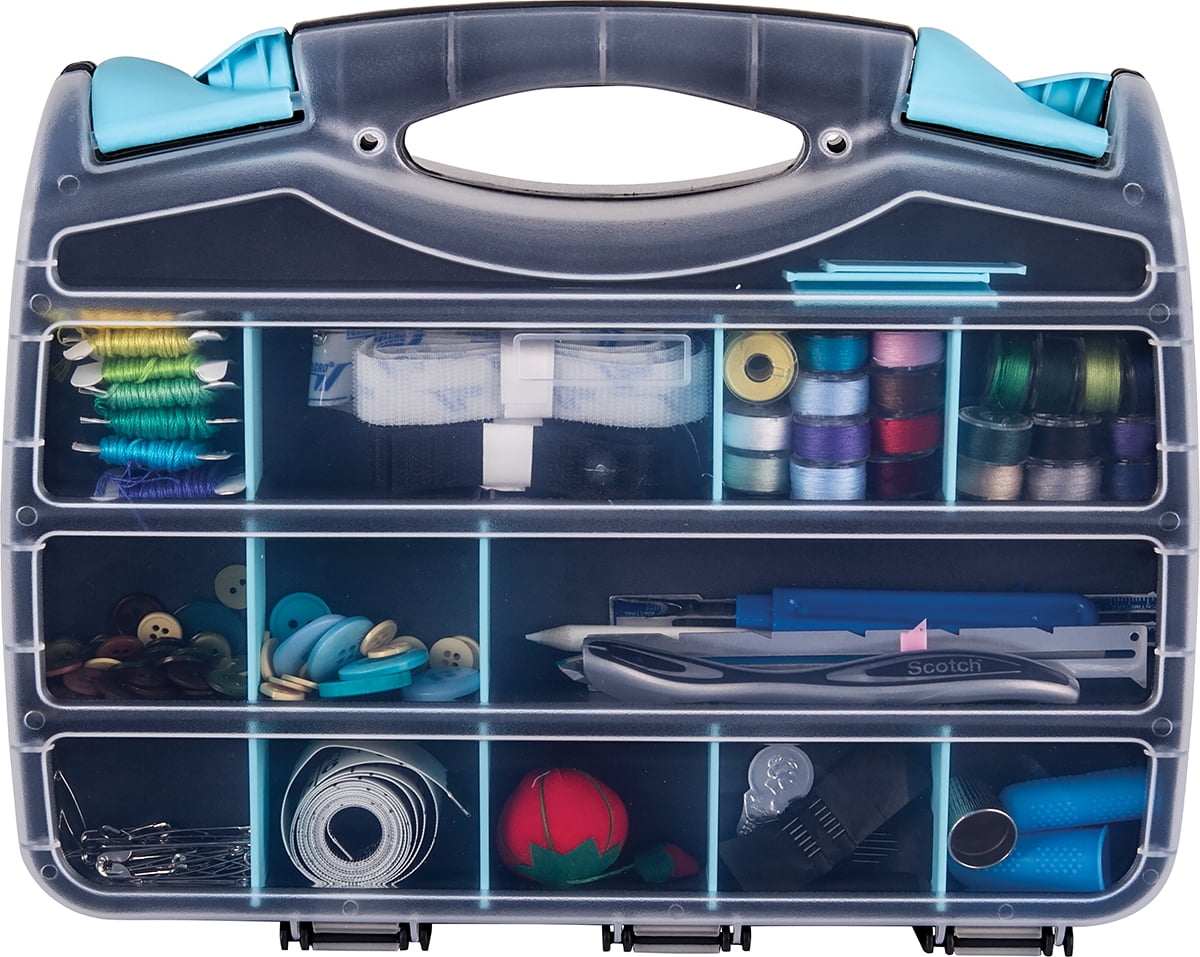 Aqua Double-Sided Plastic Craft Organizer with Clear Lid