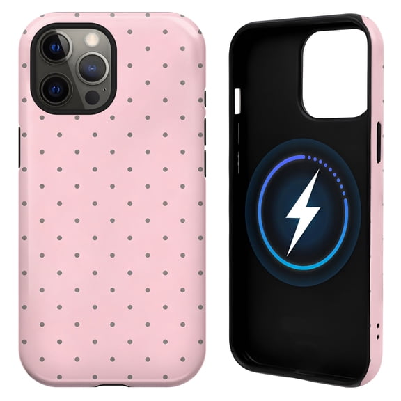 ArtCaseLab For iPhone 13 Pro Case, MagSafe Compatible Phone Case with Magnetic Ring, Pink and Grey Polka Dot Print, Dual Layer Protective Cover