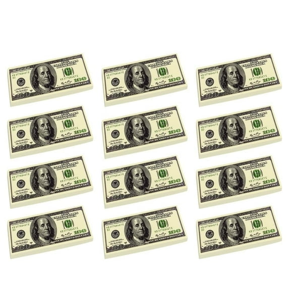 ArtCreativity 100 Dollar Bill Erasers, 2.75" Big Rubber Novelty Erasers, Set of 12, Money Design, Fun Party Favors and School Supplies for Kids 6+