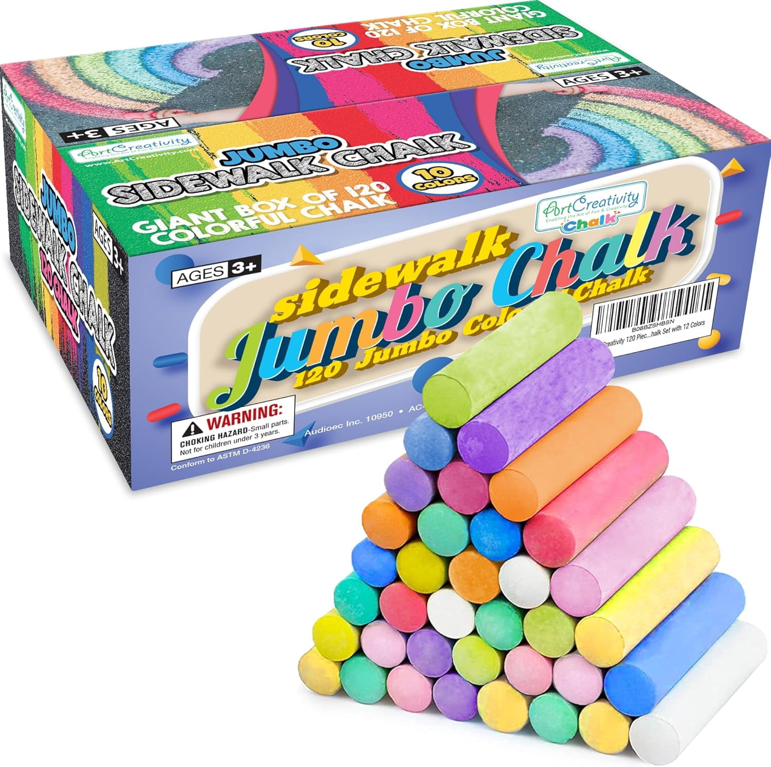 ArtCreativity Jumbo Washable Sidewalk Chalk Multipack, 120 Pieces