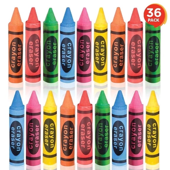 ArtCreativity Crayon Erasers for Kids, 36-Pack, 2.5″ Assorted Colors, Ages 3+, School Supplies & Party Favors