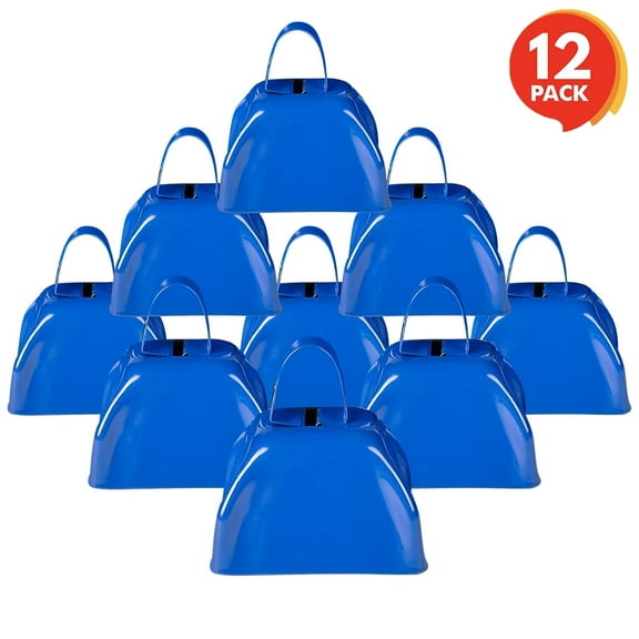 ArtCreativity 3″ Blue Metal Cowbell Noisemakers – Set of 12 Loud Party Noise Makers for Sporting Events, Celebrations, and Costumes