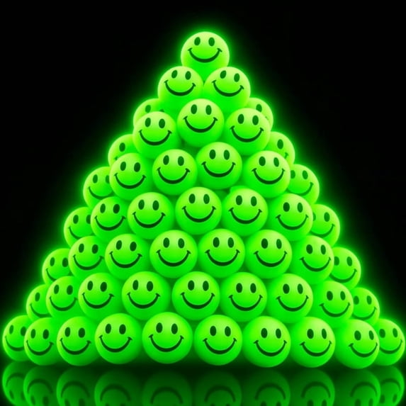 ArtCreativity Smiley Face Glow in the Dark Bouncy Balls for Kids, Green, 36 Pack