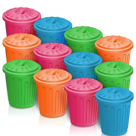 ArtCreativity Mini Trash Can Set, Plastic, Multicolor, 4.5 inch, 12 Pack, for Kids Ages 3+, Desk, Party, Classroom Use