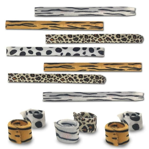 ArtCreativity Slap Bracelets Animal Print Safari Zebra Tiger Cow Cheetah Designs for Kids Ages 5+ and Teens Fun Set of 8