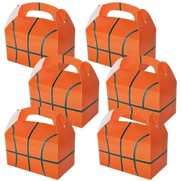 ArtCreativity Basketball Treat Boxes for Kids – pack of 12 Orange Sports-Themed Party Favor Boxes with Handles for Candy, Cookies, and Gifts