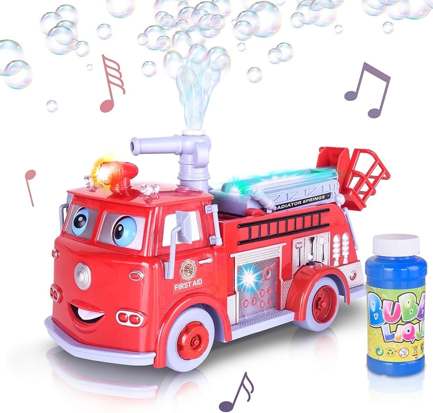 ArtCreativity Bubble Blowing Fire Engine Toy Truck for Kids, Light-Up LED Siren Effects, Bubble Machine with Bubbles for Kids