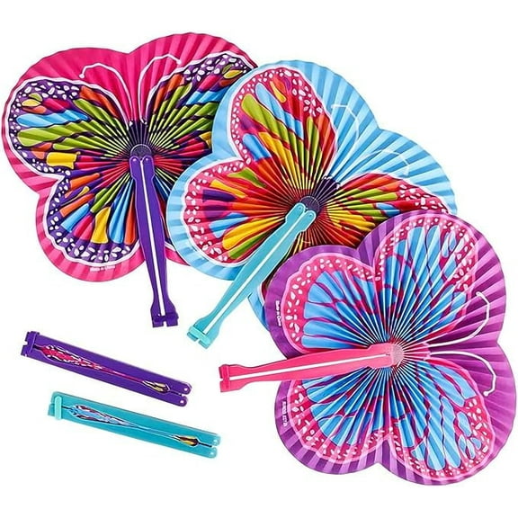 ArtCreativity Butterfly Folding Fans for Kids Ages 3 and Up – 12 pack Assorted Color Hand Fans, Butterfly Party Favors, Decorative Event Supplies