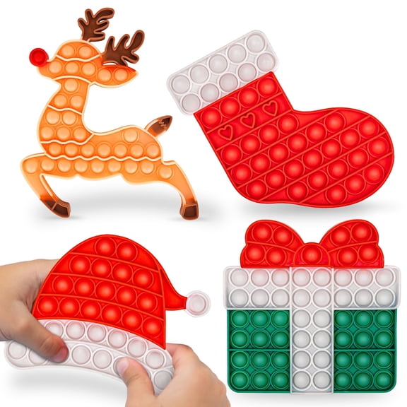 ArtCreativity Christmas Pop-It Bubble Fidget Toys for Kids, 4-Pack Rudolph and Santa Hat Sensory Toys