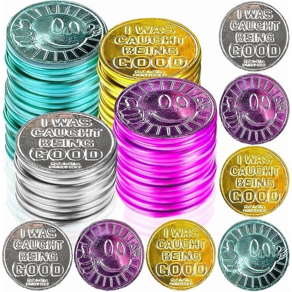 ArtCreativity 144‑pack “I Was Caught Being Good” Reward Coins Plastic Tokens for Children Ages 3+ Classroom and Behavior Rewards