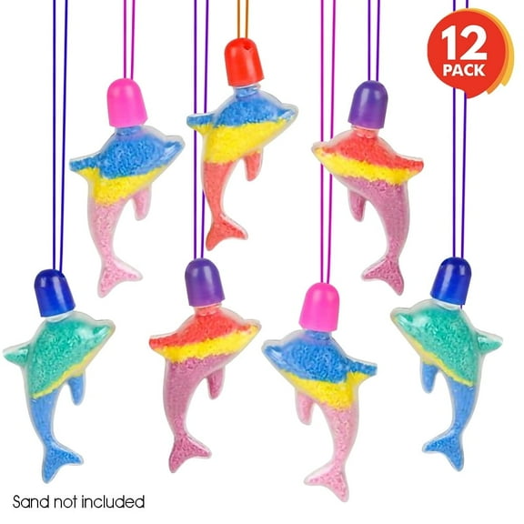 ArtCreativity Dolphin Sand Art Bottle Necklace Party Favors Set of 12 for Boys & Girls 3+