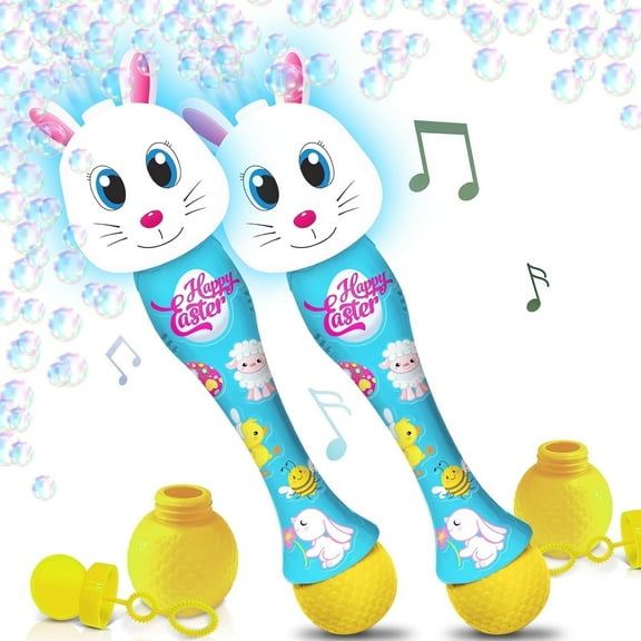 ArtCreativity Easter Bunny Bubble Wand 2 pack, 14 inch Light Up Automatic Bubble Maker with LED and Music, Kids Toy, Batteries Required