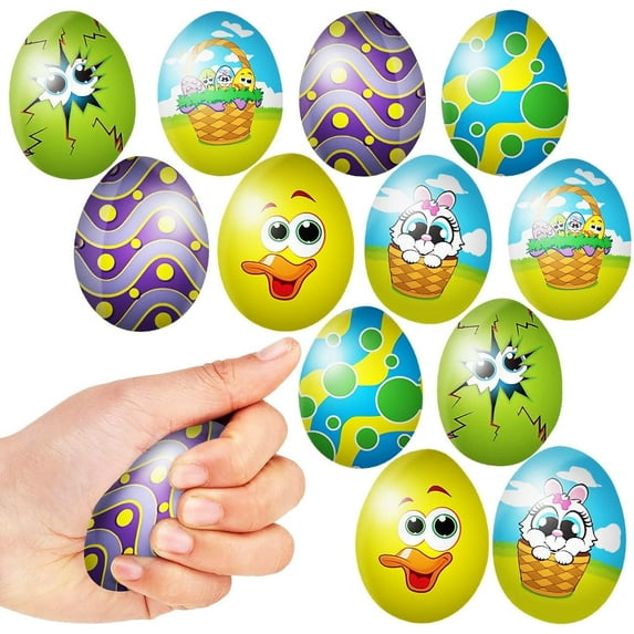 ArtCreativity 12-pack 2.75" Easter Egg Squishy Toys for Kids & Adults – Fidget Stress Relief, Easter Basket Stuffers, Party Favors, Sensory Play