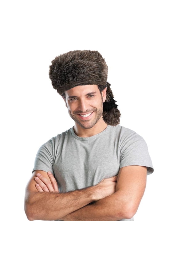 Unisex Brown Faux Fur Animal Costume Hat with Attached Tail, Soft Plush Dress Up Accessory for Kids and Adults