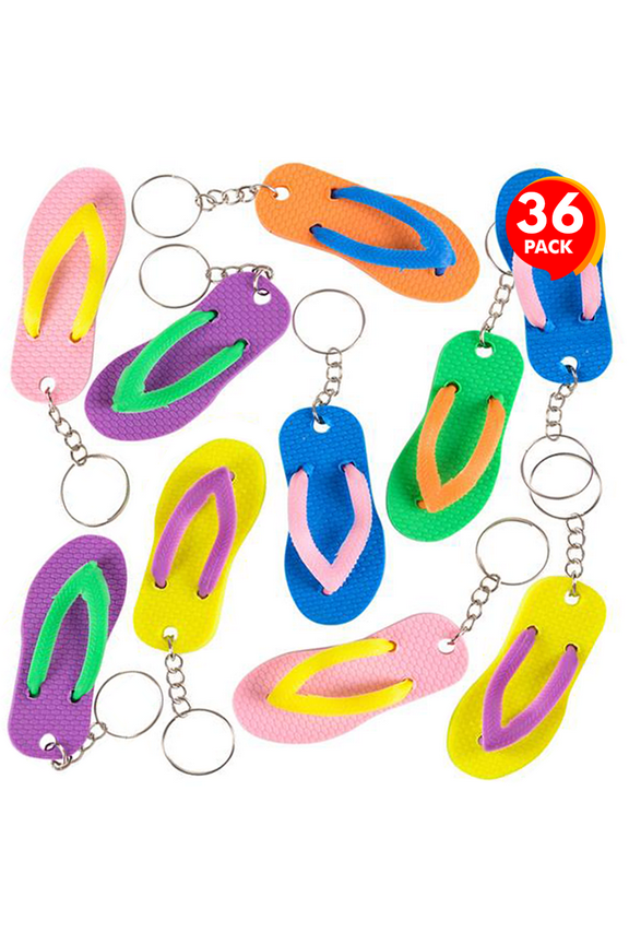 Flip‑Flop Keychains Set, 36 Pieces, Beach & Summer Fun Characters, Party Favors for Kids & Teens, Backpack, Purse, Luggage Accessories
