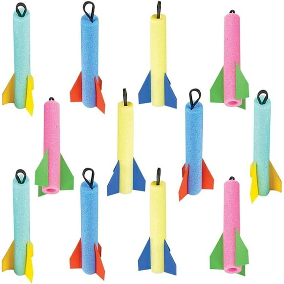 ArtCreativity Foam Finger Flyer Rockets - Pack of 12, 6.5” Foam Slingshot Rockets for Kids, Fun Party Favors, Carnival Prizes, and STEM Toys