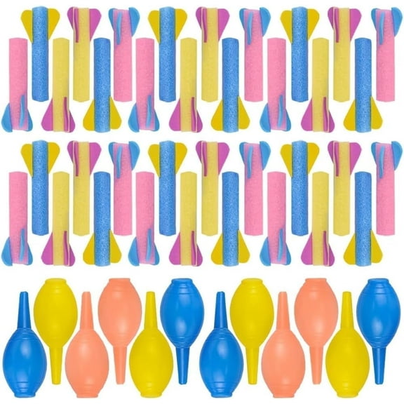 ArtCreativity Foam Rocket Launchers Blaster Set – 36 Foam Rockets & 12 Squeeze Launchers, Assorted Colors, Outdoor Fun for Kids, Party Favors