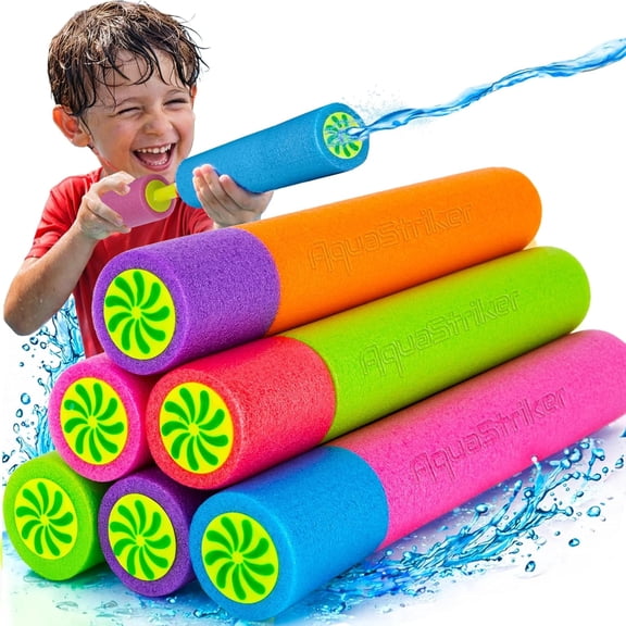 ArtCreativity 6 Pack Foam Water Blasters,  13 Inch Pool Noodle Water Squirters, Long Range Water Toys for Kids