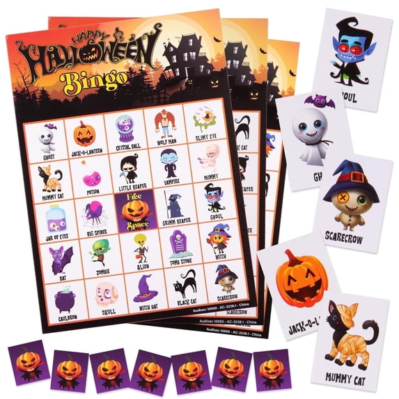 ArtCreativity Halloween Bingo Game for Kids, Scary Party Game, Ages 6-12, 55 Pieces, Includes 30 Cards, 25 Chips, and Game Board for Up to 30 Players