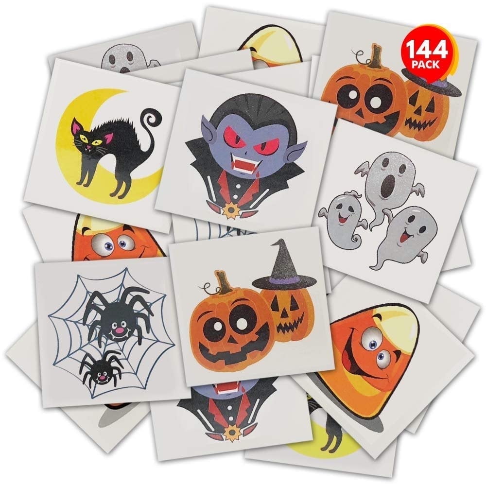 Halloween Temporary Tattoos For Kids – 160 Non-Toxic Stickers, 8 Spooky Designs, Party Favors