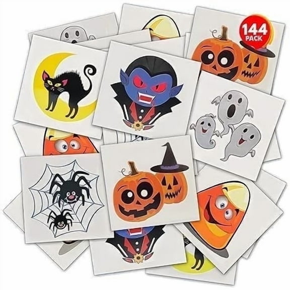 ArtCreativity Halloween Temporary Tattoos for Kids, 144-Pack Washable Jack-O'-Lantern Designs, Non-Toxic Stickers for Ages 3+