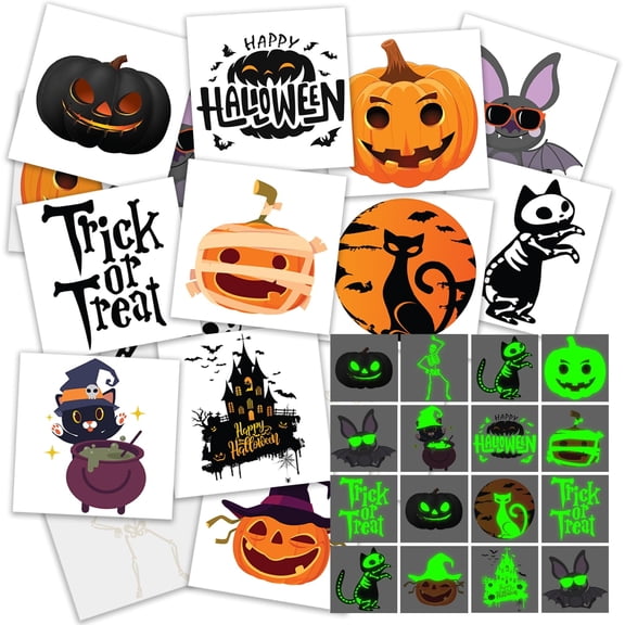 ArtCreativity Halloween Temporary Tattoos, Glow-in-Dark, 144 Pieces, Kids Party Favors, Easy Apply & Remove, Costume Accessories