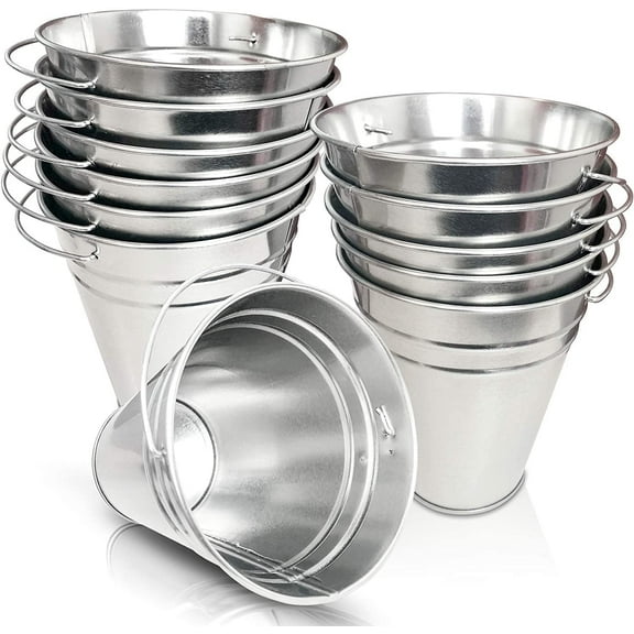 ArtCreativity Large Galvanized Metal Buckets, Set of 12, 5x4.5", Silver Tub, Durable Galvanized Buckets for Storage and Party Favors