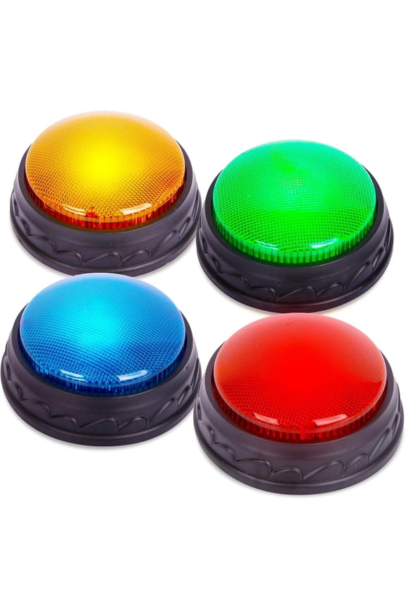 Light up Answer Buzzers Collectible Set of 4, Game Show Trivia Buttons with Unique Sounds for Classroom and Family Game Night