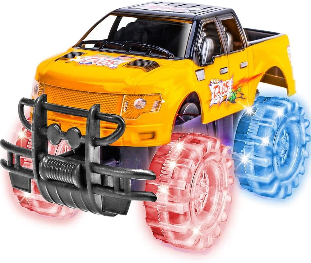 ArtCreativity Light up Monster Truck, Push and Go 8 in. Car Toy with Flashing LED Tires, Yellow