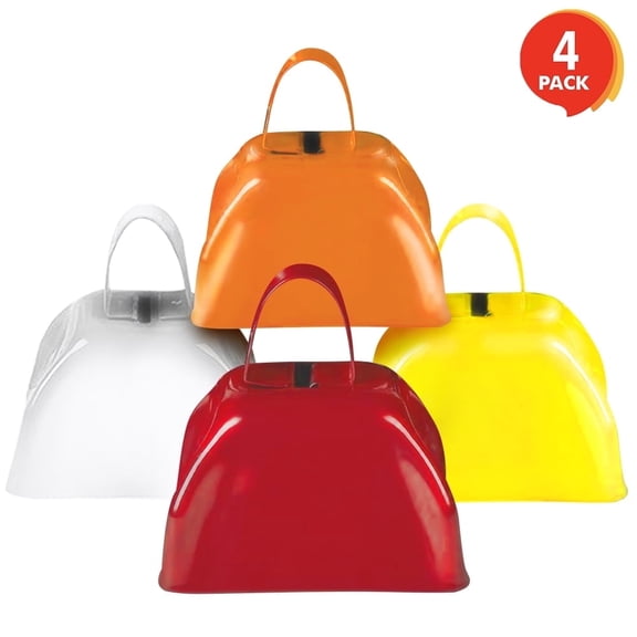 ArtCreativity Metal Cowbells Noisemakers 3 inch pack of 4 for Kids and Adults Sports, Parties, Events Multi-color