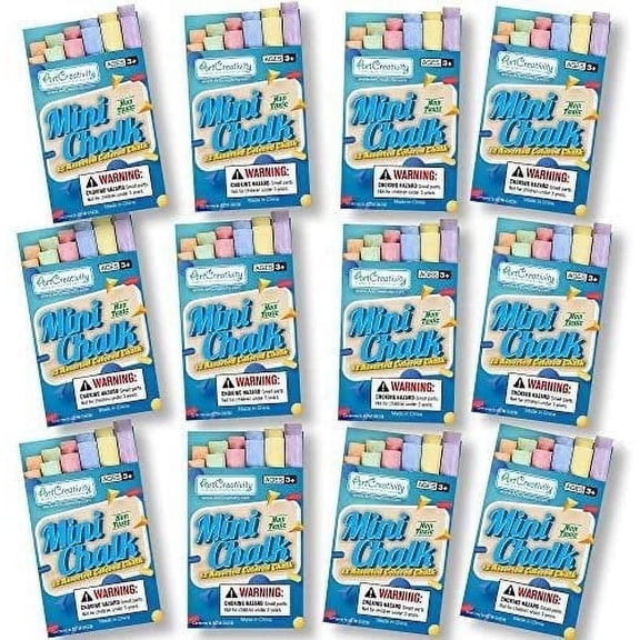 ArtCreativity Non-Toxic Mini Chalk Set for Kids, 12 Boxes of 12 Assorted Color Chalks (144 Total), Ideal for Sidewalk, Blackboard, Classroom & Party Fun