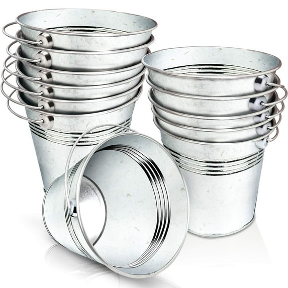 Artcreativity Mini Galvanized Metal Buckets with Handles, Set of 12 2.5″ Metallic Pails, Adult, Rustic Wedding, Party, Centerpiece & Decor