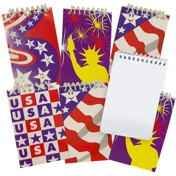 ArtCreativity Mini  2.25  3.5 Patriotic Spiral Notepads  Set of 12, 15 Unlined Pages, Red White & Blue Party Favors for Kids