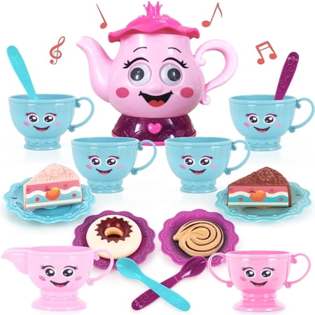 ArtCreativity 19-Piece Musical Tea Set for Girls – Pretend Play Party Toy with Lights, Music, Pouring Sound – Fun Kitchen Gift for Kids Ages 3-6