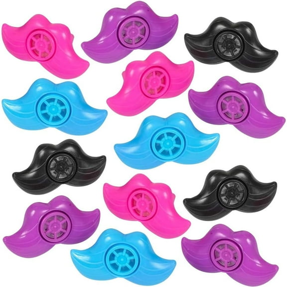 ArtCreativity 48-Pack Mustache Lip Whistles for Kids Ages 3+ Plastic Party Noise Makers in Bright Assorted Colors, Fun Birthday Party Favors