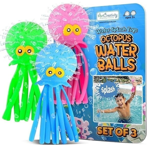 ArtCreativity Octopus Bath Toy for Toddlers Pool Toys & Floats Ages 3+ - Set of 3 Octopus Water Balls Bath Toys, Multicolor