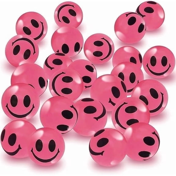 ArtCreativity Pink Glow-in-the-Dark Smiley Face Bouncy Balls, 1" High Bounce Toys, 36-pack, Kids Ages 3+, Fun Emoji Character Party Favors