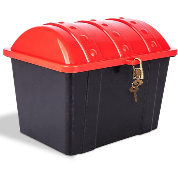 ArtCreativity Pirate Treasure Chest for Kids  Black Plastic Storage Box with Lock & Keys, Party Prize Box or Costume Prop Ages 3+
