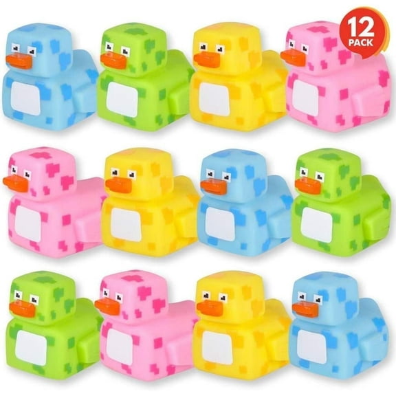 ArtCreativity Pixelated Rubber Duckies 12-Pack – Assorted Cartoon Bath & Pool Toys for Toddlers Kids Ages 1-5, Unisex