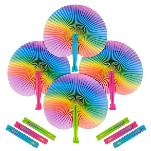 ArtCreativity Rainbow Folding Fans Set - Pack of 12 - With Plastic Shafts - Colorful Handheld Paper Fan - Hot New Party Favor and Prize - Summer Hand Fan, Fun Novelties and Gifts for Kids Ages 3+