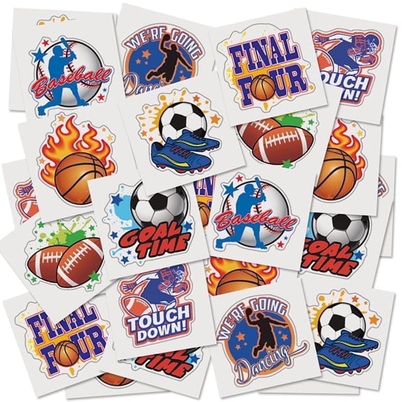 ArtCreativity Sports Temporary Tattoos, Assorted Designs, 144Piece Bulk Pack, Ages 3+, Kids, NonToxic Party Favors