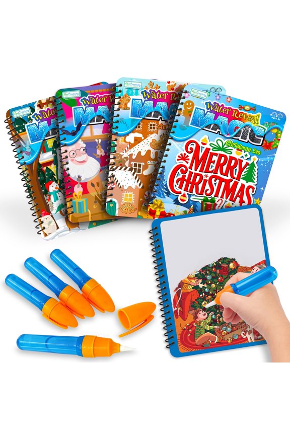 Christmas Basket Stuffers for Toddlers, 4 Pack Holiday Magic Water Coloring Books for Kids, Winter Activities Essentials for Kids, Stuffers, Birthday Party Favor Ideas Gifts