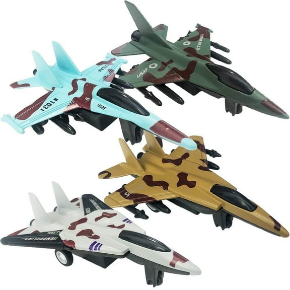 ArtCreativity U.S. Air Force Die-Cast Fighter Jet Toy Set for Boys — 4 Pullback Metal Airplanes, Military Character Group, Ages 3+