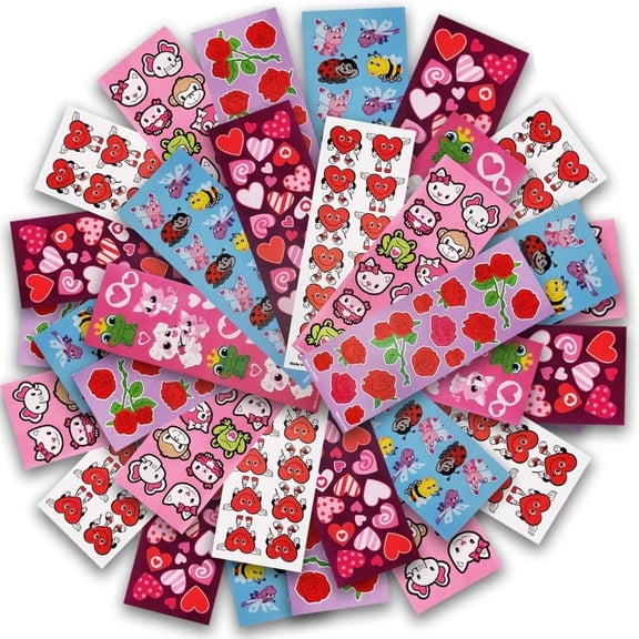 ArtCreativity Valentine’s Day Stickers, Assorted Designs, 100 Sheets with 1,600+ Stickers, Ages 3+, Party Favors & Crafts