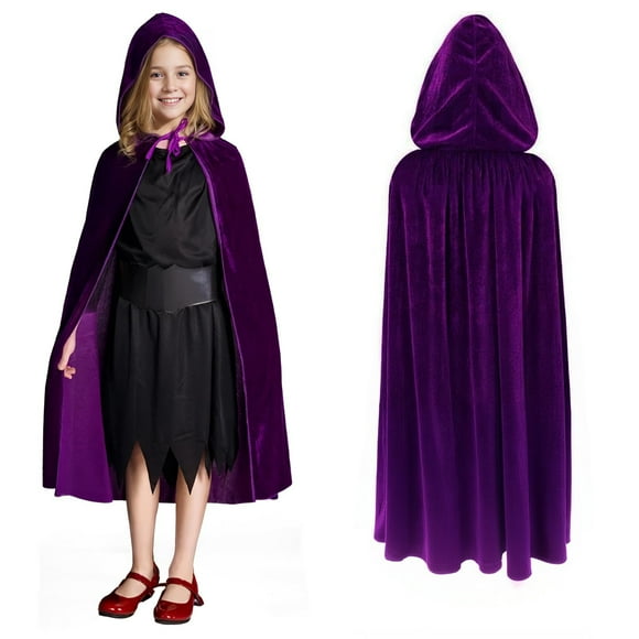 ArtCreativity Velvet Purple Hooded Cloak for Kids, 3ft Long Cloak, Dark Purple Cape with Hood and String Closure, Vampire Cape, Witches for Toddlers - Wizard Robe for Kids