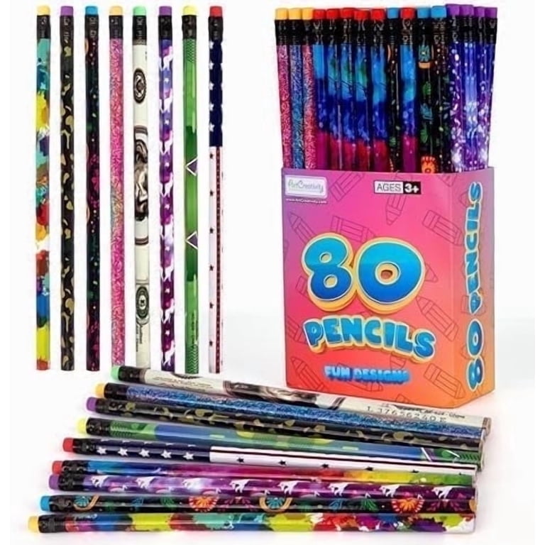 ArtCreativity Wooden #2 HB Pencils, Polka Dot Erasers, Non-Toxic