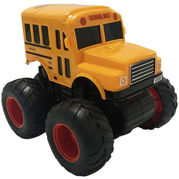 ArtCreativity Yellow School Bus Toy with Black Monster Truck Tires, Push n Go Toy
