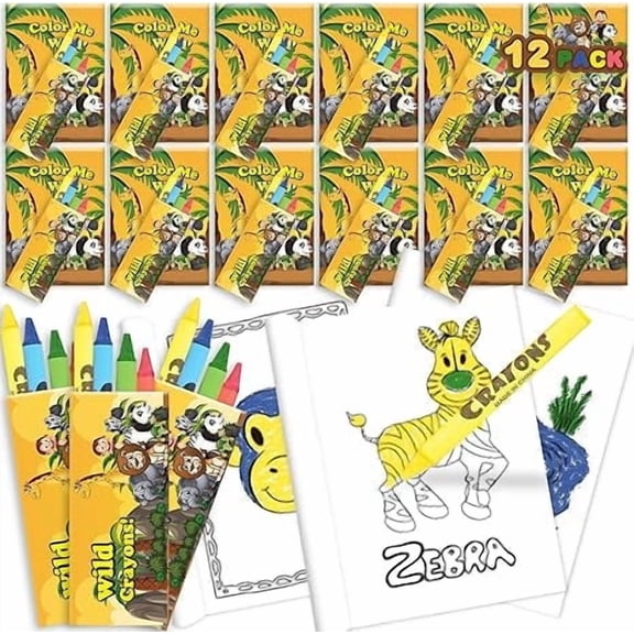 ArtCreativity Zoo Animal Mini Coloring Books with Crayons - 12 Sets, 20 Pages Each for Kids Ages 3+
